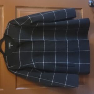 Talbots-Wool blend blk/gray round neck Long Sleeved jkt. SP. Squares.